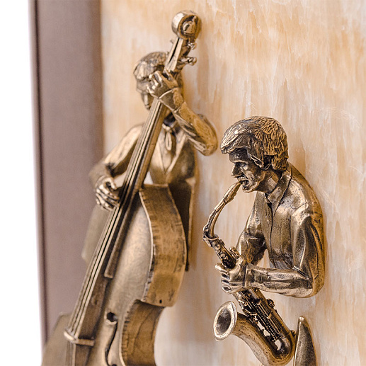 Бронзовая картина-панно "Контрабасист и саксофонист" на ониксе купить с доставкой Бронзовая картина-панно "Контрабасист и саксофонист" на ониксе