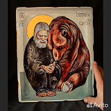 Св. Серафим Саровский с медведем" Икона деревянная